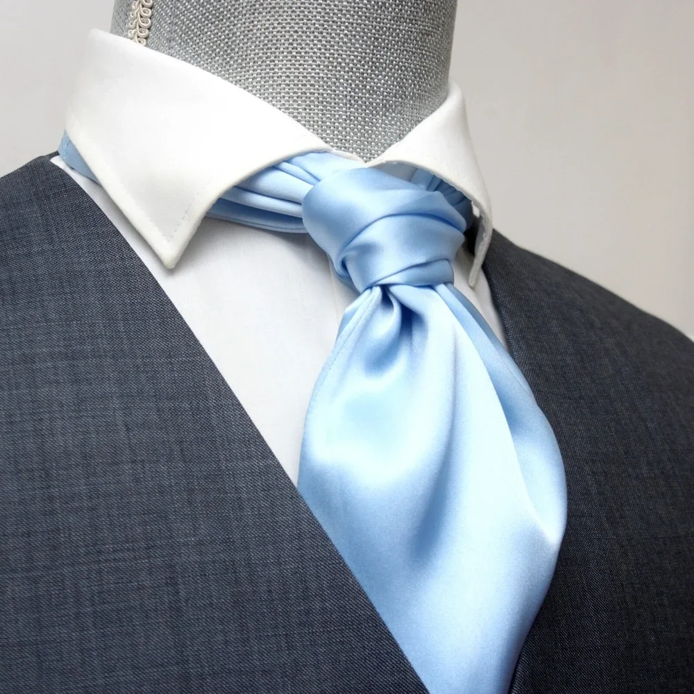 Camellucci Silk Men's Cravat Ascot Gift Box A197 Solid blue - Picture 4 of 11